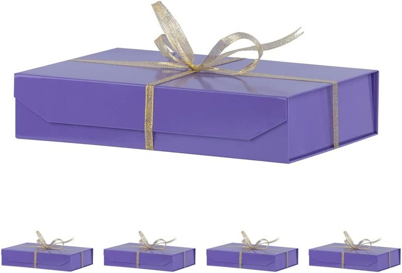 PACKGILO 5 Pack Purple Gift Boxes with Lids Small 12 x 8 x 2.7 Inches Clothes Gift Boxes for Presents Shirt Gift Boxes with Ribbon Magnetic Gift Boxes Bulk Cute Box for Packaging (Glossy Surface) - Image 1